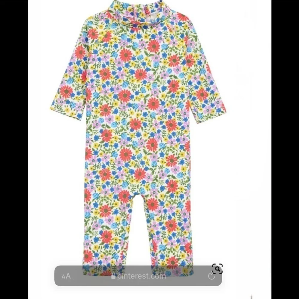 Mini Boden Pretty Surf Suit One-Piece Rashguard Floral Girls Swimsuit 3/6m